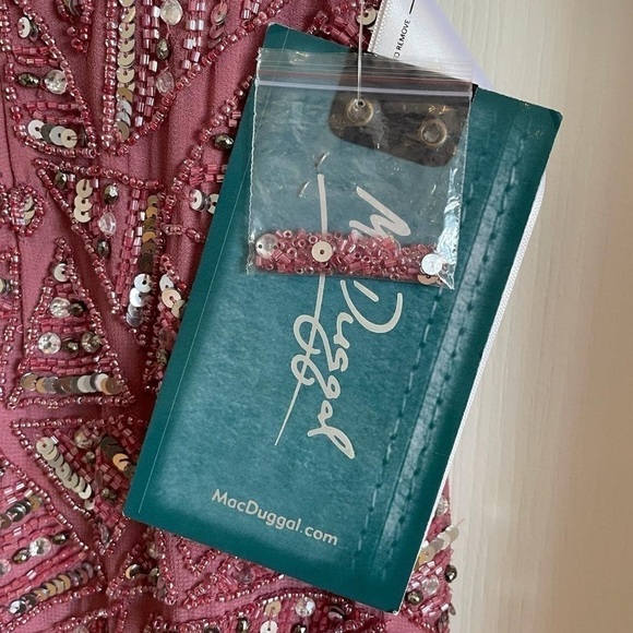 Nwt Mac Duggal Triangle Bead & Sequin Pattern Midi Sheath Dress in Rosewood Pink - Picture 11 of 15